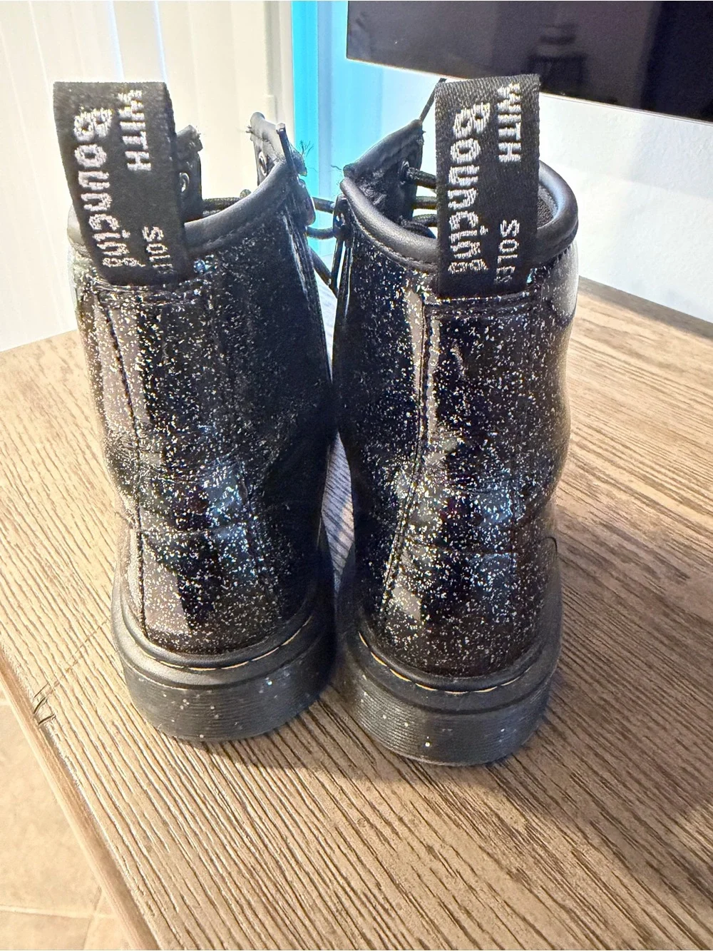 Dr. Martens Black Glitter Lace-Up Kids Boots